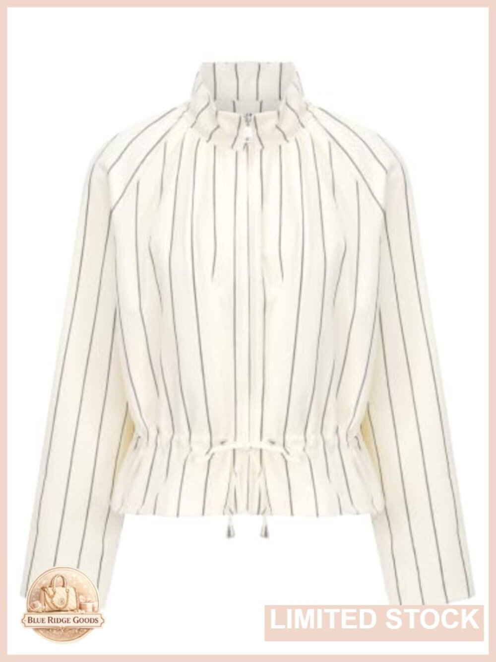 Funnel Neck Striped Cropped Lightweight Zip Jacket